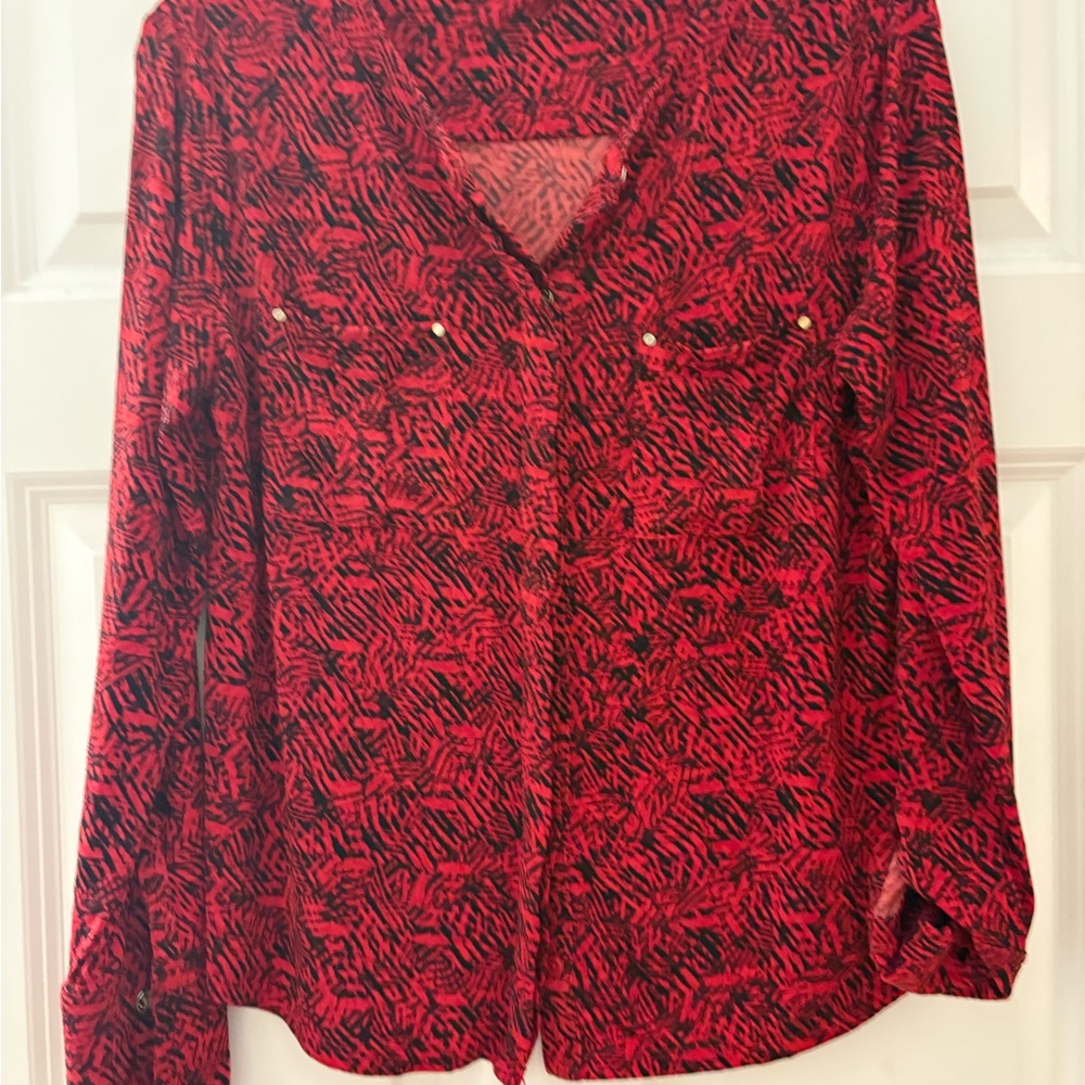 Dana Buchman Red and Black Button Down Shirt